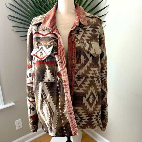 The Post - Brown White and Red Aztec Shacket Size M. - Picture 1 of 7